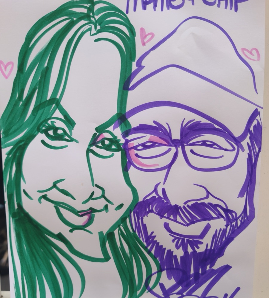 A colour marker caricature of a couple